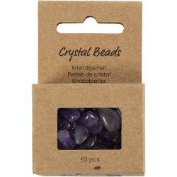 Krystalperler, Ametyst, diam. 7-12 mm, hulstr. 1 mm, ca. 63 stk., lilla, 63 stk./ 1 pk.
