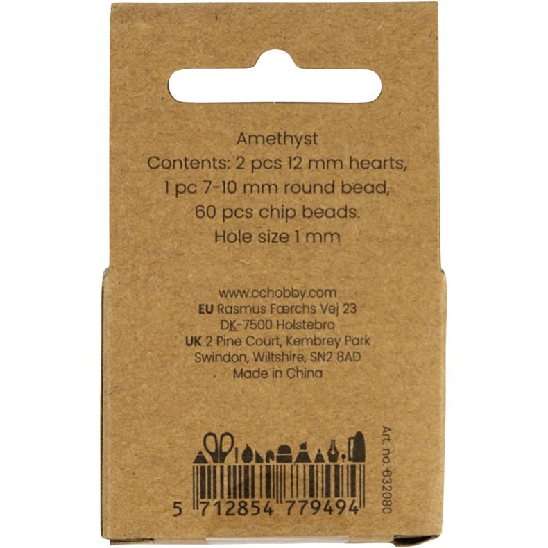 Krystalperler, Ametyst, diam. 7-12 mm, hulstr. 1 mm, ca. 63 stk., lilla, 63 stk./ 1 pk.