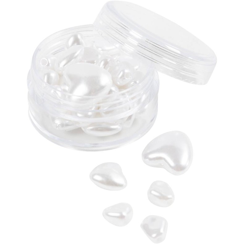 Voksperler, Hjerter, diam. 7-13 mm, hulstr. 1,3-1,5 mm, ca. 27 stk., perlemor, 32 stk./ 1 pk.