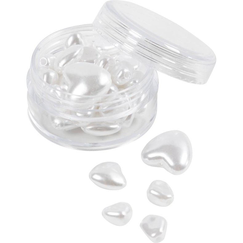 Voksperler, Hjerter, diam. 7-13 mm, hulstr. 1,3-1,5 mm, ca. 27 stk., perlemor, 32 stk./ 1 pk.