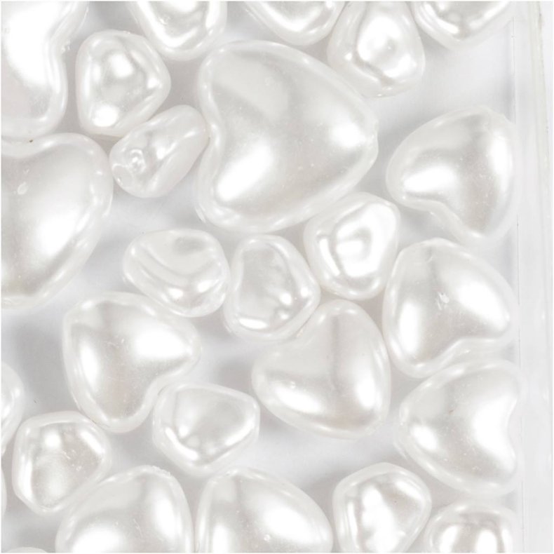 Voksperler, Hjerter, diam. 7-13 mm, hulstr. 1,3-1,5 mm, ca. 27 stk., perlemor, 32 stk./ 1 pk.