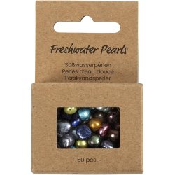 Ferskvandsperler, diam. 5-6 mm, hulstr. 0,5 mm, perlemorsfarver, 60 stk./ 1 pk.