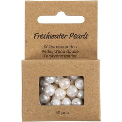 Ferskvandsperler, Gennemboret p&aring; langs, diam. 4 mm, hulstr. 1 mm, perlemor, 40 stk./ 1 pk.