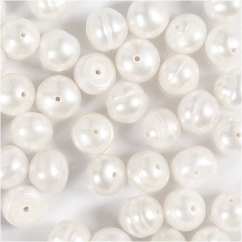Ferskvandsperler, Gennemboret p&aring; langs, diam. 4 mm, hulstr. 1 mm, perlemor, 40 stk./ 1 pk.