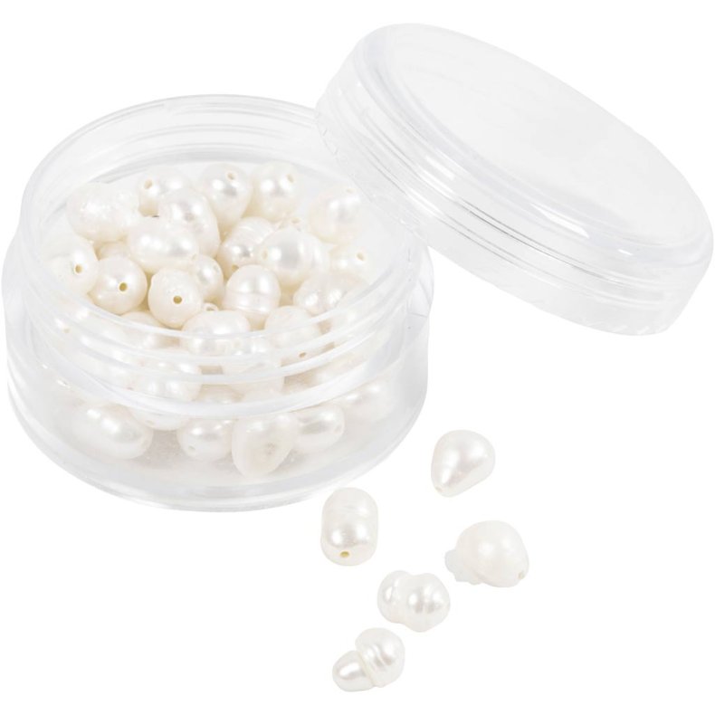 Ferskvandsperler, Gennemboret p&aring; tv&aelig;rs, diam. 4-6 mm, hulstr. 1 mm, perlemor, 55 stk./ 1 pk.
