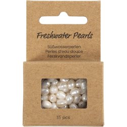 Ferskvandsperler, Gennemboret p&aring; tv&aelig;rs, diam. 4-6 mm, hulstr. 1 mm, perlemor, 55 stk./ 1 pk.