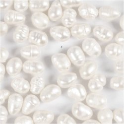 Ferskvandsperler, Gennemboret p&aring; tv&aelig;rs, diam. 4-6 mm, hulstr. 1 mm, perlemor, 55 stk./ 1 pk.