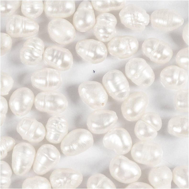 Ferskvandsperler, Gennemboret p&aring; tv&aelig;rs, diam. 4-6 mm, hulstr. 1 mm, perlemor, 55 stk./ 1 pk.