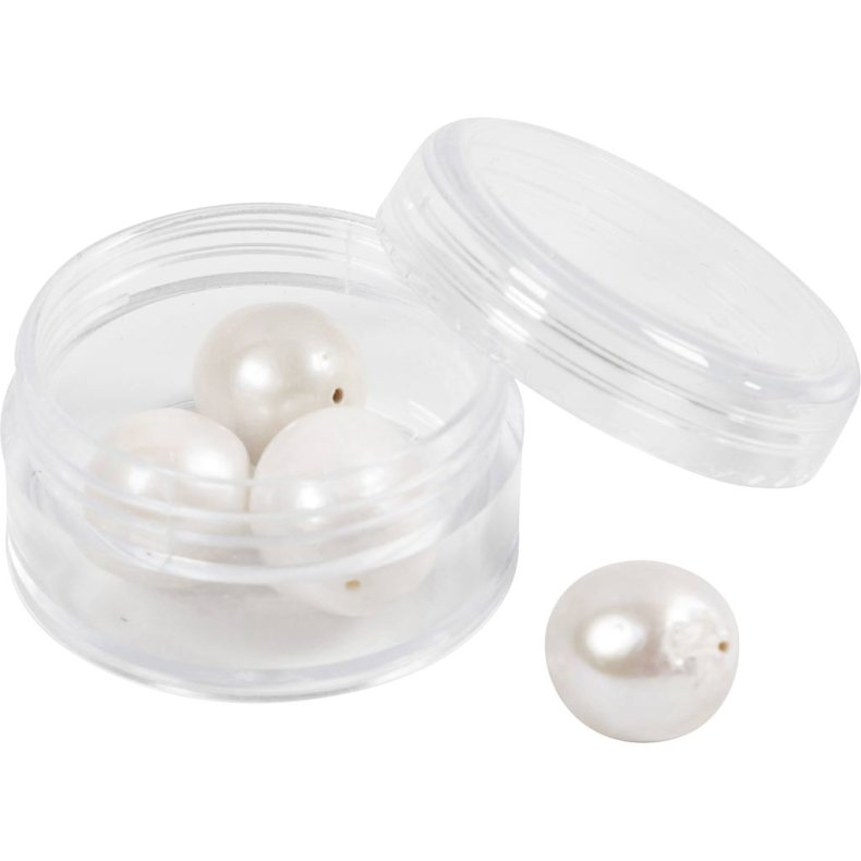 Ferskvandsperler, Gennemboret p&aring; langs, diam. 13-14 mm, hulstr. 0,8 mm, perlemor, 4 stk./ 1 pk.