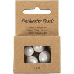 Ferskvandsperler, Gennemboret p&aring; langs, diam. 13-14 mm, hulstr. 0,8 mm, perlemor, 4 stk./ 1 pk.