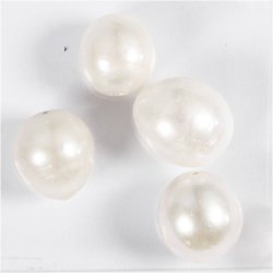 Ferskvandsperler, Gennemboret p&aring; langs, diam. 13-14 mm, hulstr. 0,8 mm, perlemor, 4 stk./ 1 pk.