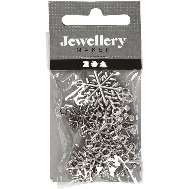 Snefnug med &oslash;je, H: 20 mm, hulstr. 1,5 mm, antik s&oslash;lv, 18 ass./ 1 pk.