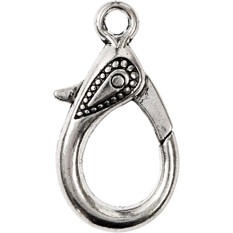 Karabinhage, L: 30 mm, hulstr. 3 mm, antik s&oslash;lv, 4 stk./ 1 pk.