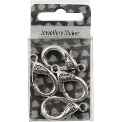 Karabinhage, L: 30 mm, hulstr. 3 mm, antik s&oslash;lv, 4 stk./ 1 pk.