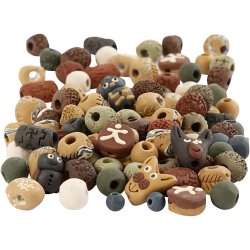 Keramikperler, str. 7-18 mm, hulstr. 2-4 mm, ass. farver, 300 g/ 1 pk.