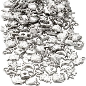 Sølvcharms, str. 15-20 mm, hulstr. 3 mm, ca. 200 stk., 80 g/ 1 pk.