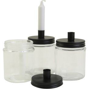 Glas med lysholder og lys, H: 15 cm, diam. 9.5 cm, str. 15 cm, 6 sæt/ 1 pk.