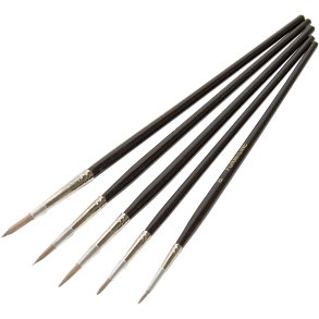 Akvarelpenselsæt i imiteret mårhår, 5 stk./ 1 ps.