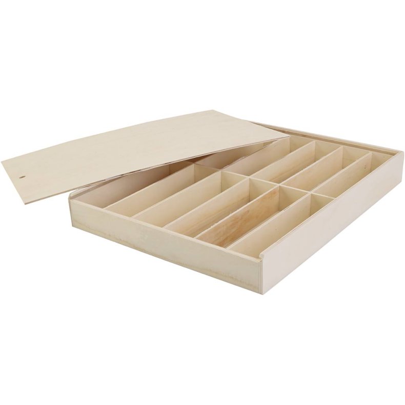 Tr&aelig;boks med l&aring;g, str. 29x37x5 cm, 1 stk.