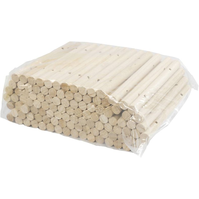 Tr&aelig;stave til bordsk&aring;nere, diam. 14-15 mm, str. 18 cm, hulstr. 4 mm, 108 stk./ 1 pk.