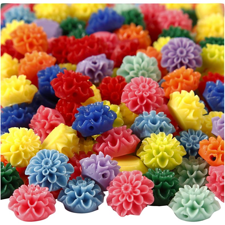 Blomsterperler, str. 15x8 mm, hulstr. 1,5 mm, ass. farver, 10x25stk./ 1 pk., 300 ml