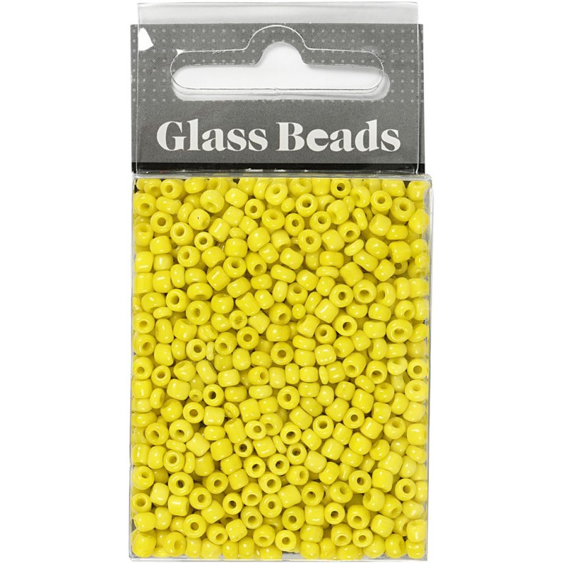 Rocaiperler, diam. 3 mm, str. 8/0, hulstr. 0,6-1,0 mm, gul, 25 g/ 1 pk.