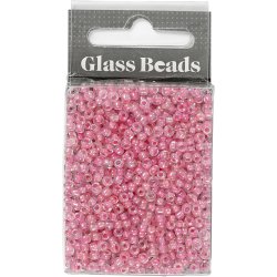 Rocaiperler, diam. 3 mm, str. 8/0, hulstr. 0,6-1,0 mm, pink kerne, 25 g/ 1 pk.