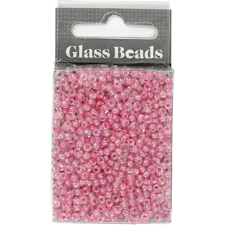 Rocaiperler, diam. 3 mm, str. 8/0, hulstr. 0,6-1,0 mm, pink kerne, 25 g/ 1 pk.