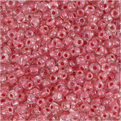 Rocaiperler, diam. 3 mm, str. 8/0, hulstr. 0,6-1,0 mm, pink kerne, 25 g/ 1 pk.