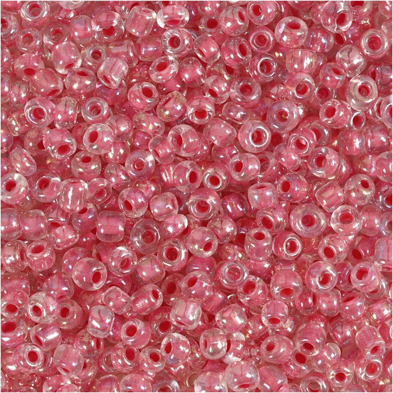 Rocaiperler, diam. 3 mm, str. 8/0, hulstr. 0,6-1,0 mm, pink kerne, 25 g/ 1 pk.