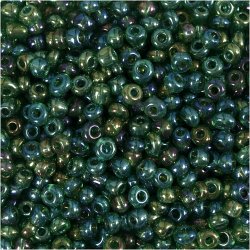 Rocaiperler, diam. 3 mm, str. 8/0, hulstr. 0,6-1,0 mm, gr&oslash;n olie, 25 g/ 1 pk.