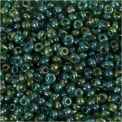 Rocaiperler, diam. 3 mm, str. 8/0, hulstr. 0,6-1,0 mm, gr&oslash;n olie, 25 g/ 1 pk.