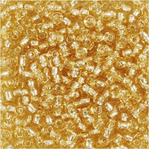 Rocaiperler, diam. 3 mm, str. 8/0, hulstr. 0,6-1,0 mm, guld, 25 g/ 1 pk.