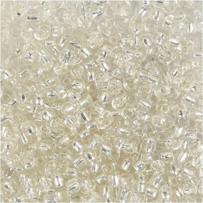 Rocaiperler, diam. 3 mm, str. 8/0, hulstr. 0,6-1,0 mm, sølv, 25 g/ 1 pk.