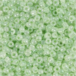 Rocaiperler, diam. 3 mm, str. 8/0, hulstr. 0,6-1,0 mm, soft gr&oslash;n, 25 g/ 1 pk.