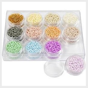 Rocaiperler, diam. 3 mm, str. 8/0, hulstr. 0,6-1,0 mm, pastelfarver, 12x17 g/ 1 pk.