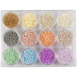 Rocaiperler, diam. 3 mm, str. 8/0, hulstr. 0,6-1,0 mm, pastelfarver, 12x17 g/ 1 pk.