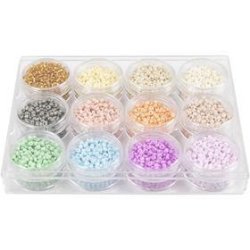Rocaiperler, diam. 3 mm, str. 8/0, hulstr. 0,6-1,0 mm, pastelfarver, 12x17 g/ 1 pk.