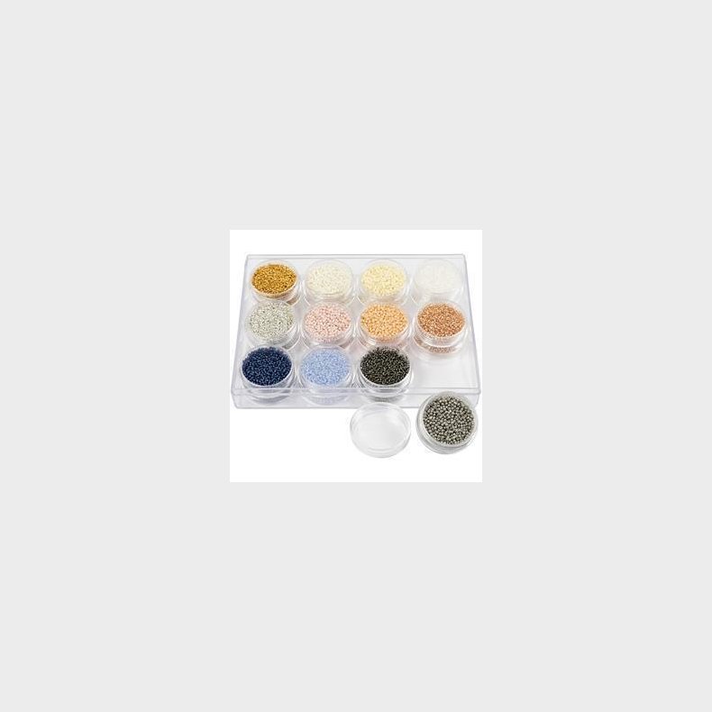 Rocaiperler, diam. 1,7 mm, str. 15/0, hulstr. 0,5-0,8 mm, douche farver, 12x15 g/ 1 pk.