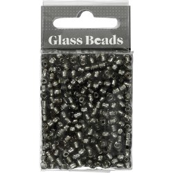 Rocaiperler, diam. 4 mm, str. 6/0, hulstr. 0,9-1,2 mm, klar gr&aring;, 25 g/ 1 pk.