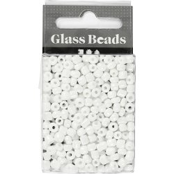 Rocaiperler, diam. 4 mm, str. 6/0, hulstr. 0,9-1,2 mm, hvid perlemor, 25 g/ 1 pk.