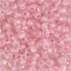 Rocaiperler, diam. 4 mm, str. 6/0, hulstr. 0,9-1,2 mm, rosa kerne, 25 g/ 1 pk.
