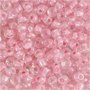 Rocaiperler, diam. 4 mm, str. 6/0, hulstr. 0,9-1,2 mm, rosa kerne, 25 g/ 1 pk.