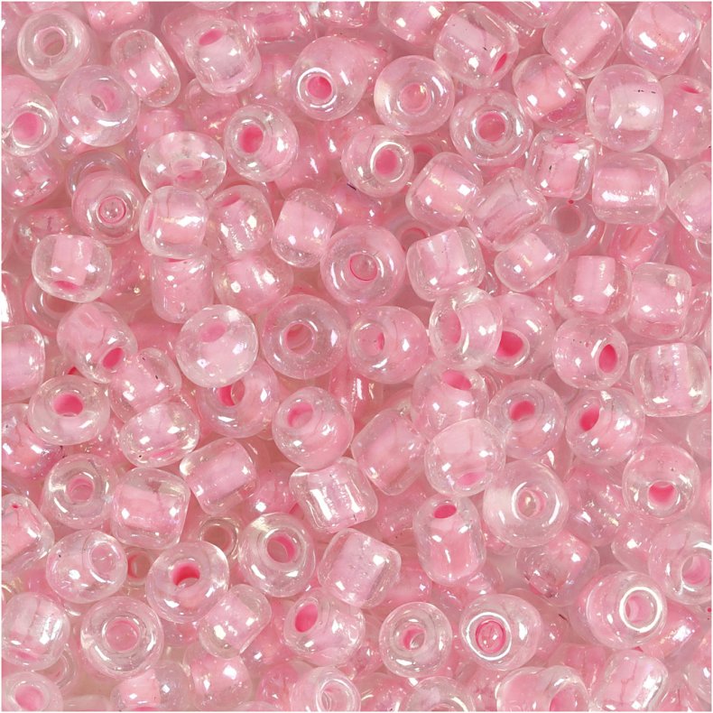 Rocaiperler, diam. 4 mm, str. 6/0 , hulstr. 0,9-1,2 mm, rosa kerne, 25g/ 1 pk.