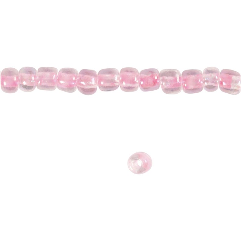 Rocaiperler, diam. 4 mm, str. 6/0, hulstr. 0,9-1,2 mm, rosa kerne, 25 g/ 1 pk.