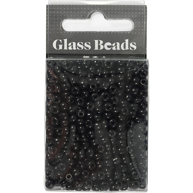 Rocaiperler, diam. 4 mm, str. 6/0, hulstr. 0,9-1,2 mm, sort, 25 g/ 1 pk.
