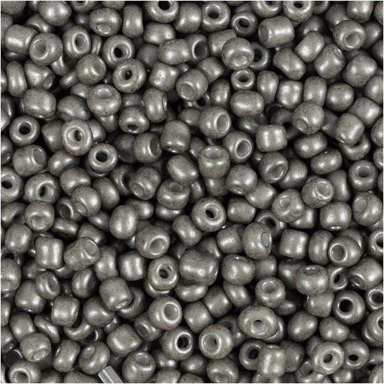 Rocaiperler, diam. 3 mm, str. 8/0 , hulstr. 0,6-1,0 mm, gr&aring;, 25g/ 1 pk.