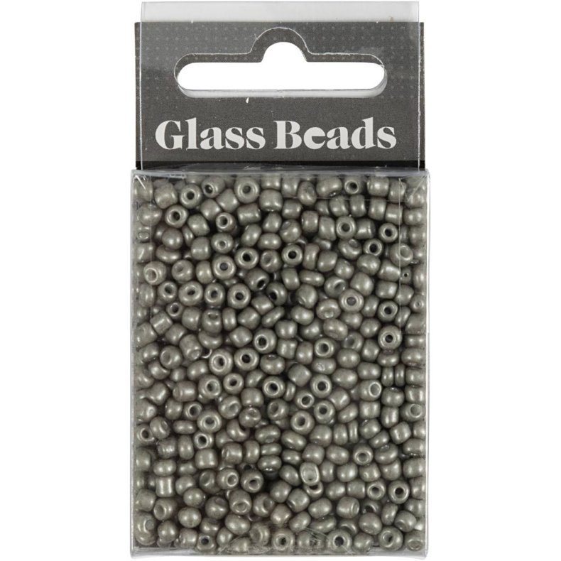 Rocaiperler, diam. 3 mm, str. 8/0, hulstr. 0,6-1,0 mm, gr&aring;, 25 g/ 1 pk.