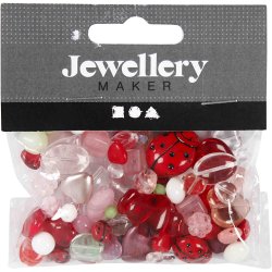 Glasperler, marieh&oslash;ns, blade, hjerter, str. 5-22 mm, hulstr. 0,5-1,5 mm, ass. farver, 60 g/ 1 pk.