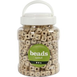 Bogstavperler, str. 9x9x9 mm, hulstr. 3 mm, ca. 400 stk., 185 g, 400 ml/ 1 spand